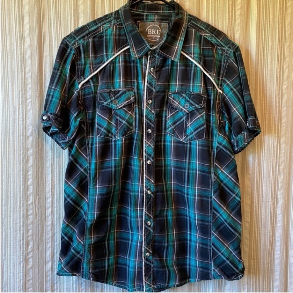 BKE Men's Blue Plaid Shirt